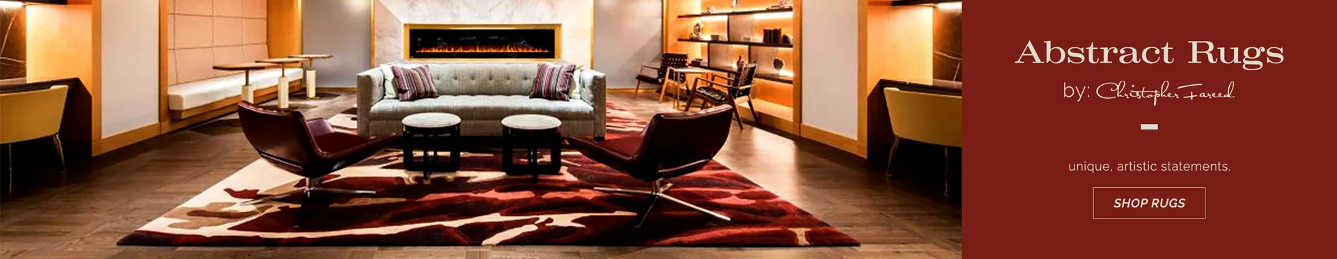 Make a unique, artistic statement with luxury handmade abstract rugs by designer Christopher Fareed.