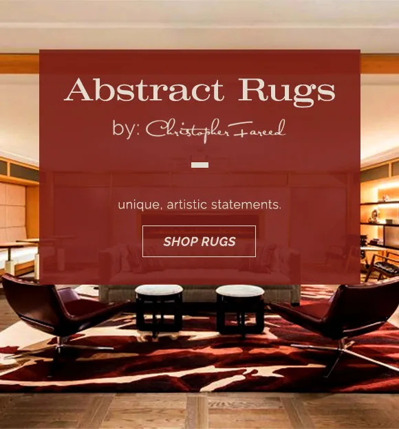 Make a unique, artistic statement with luxury handmade abstract rugs by designer Christopher Fareed.
